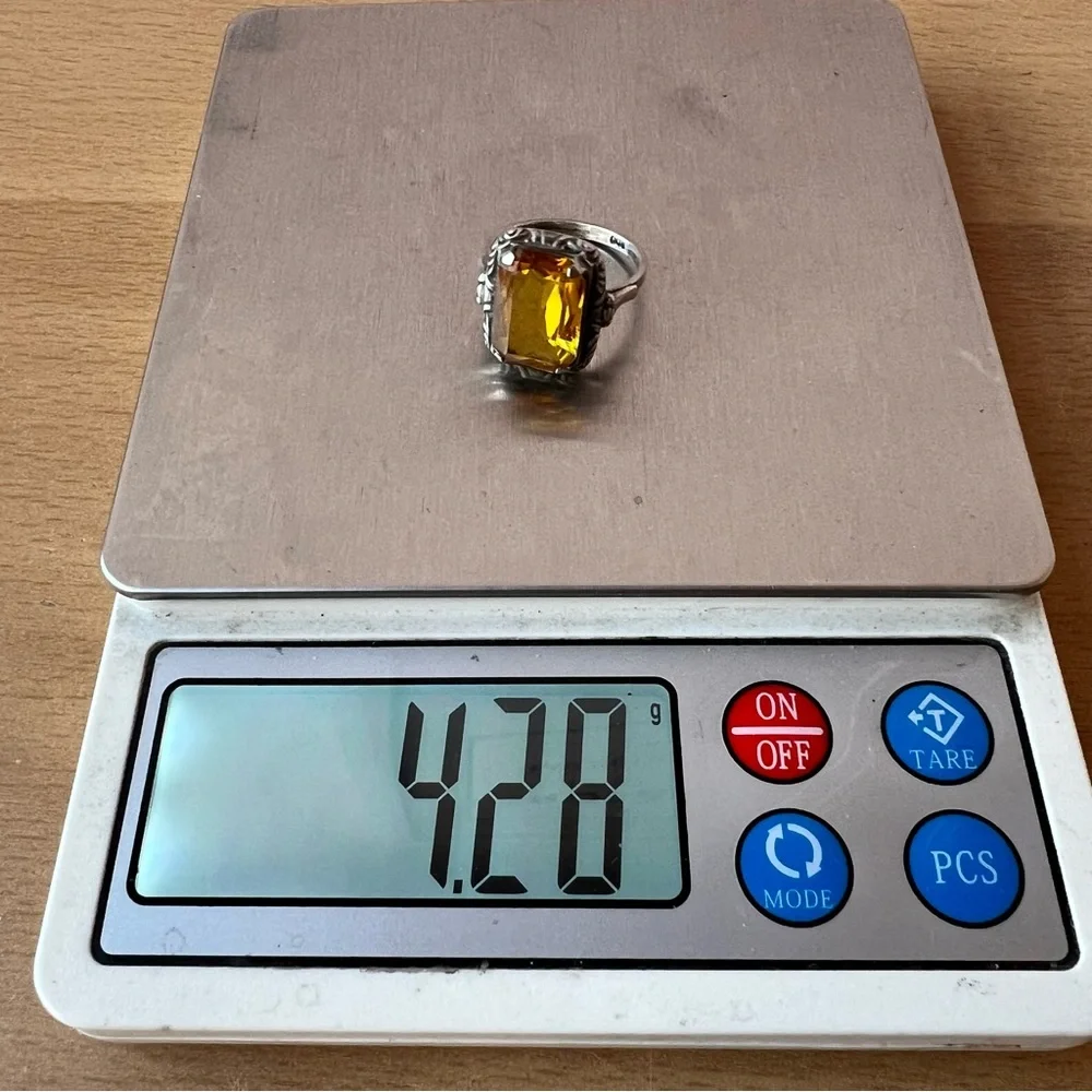 ANTIQUE 800 STERLING YELLOW PASTE STONE RING